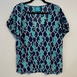 Escapada Navy and Teal Seahorse Blouse
